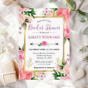 Aquarell Rosa Rosen Sommerblumen Brautparty Einladung