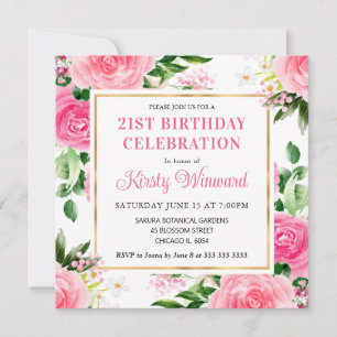 Aquarell-Rosa-Rosen-Sommerblumen-Geburtstag Einladung