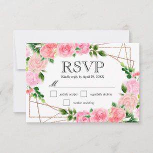 Aquarell Rosa Rosen Sommerblumen Hochzeit RSVP Karte