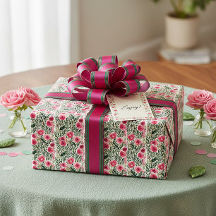 Aquarell-Rosa-Rosen- und weiße Streifen-Muster Geschenkpapier