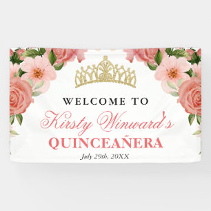 Aquarell Rosa Rosen Willkommen Quinceanera Banner