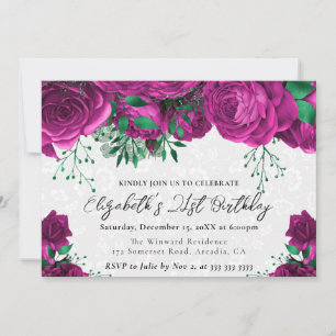 Aquarell-Rosa-Rosen zum 21. Geburtstag Einladung