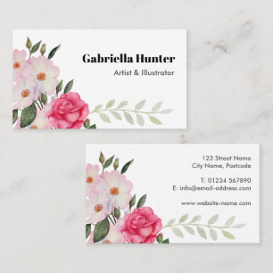 Aquarell Rosa Roses Ballerina Blumengestein Visitenkarte