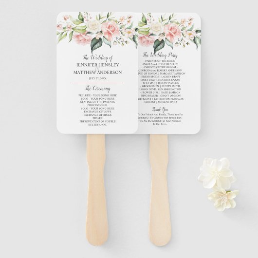 Aquarell Rosa Roses Eukalyptus Grüne Fächer (Vorne und Hinten)