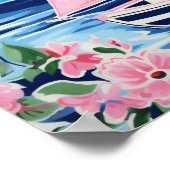 Aquarell Rosa Sailboat Küste Blauer Platz Poster (Ecke)