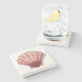 Aquarell Rosa Scallope Seashell Stone Untersetzer (Seitenansicht)