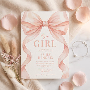 Aquarell-Rosa-Schleife Es ist ein Mädchen Baby Sho Einladung