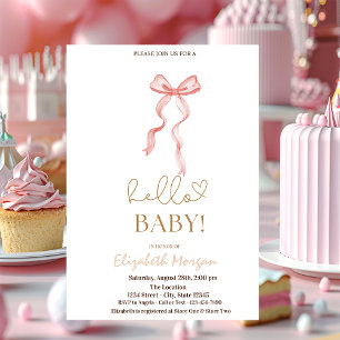 Aquarell-Rosa-Schleife-Punkte-Baby-Party  Einladung