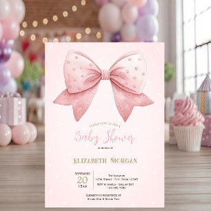 Aquarell-Rosa-Schleife-Punkte-Baby-Party  Einladung