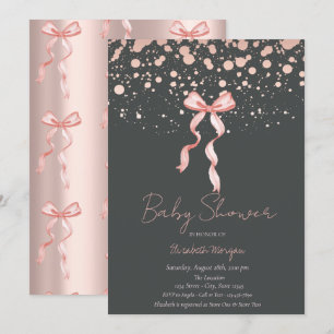 Aquarell-Rosa-Schleife-Punkte-Roségold-Baby-Party Einladung