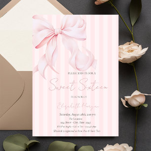 Aquarell Rosa Schleife Rosa Streifen Sweet 16 Einladung