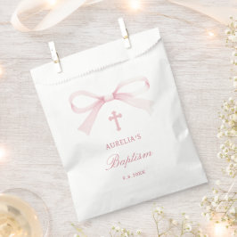 Aquarell Rosa Schleife Taufe Geschenktütchen