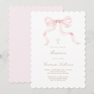 Aquarell rosa Schleife   Taufe Mädchen Einladung