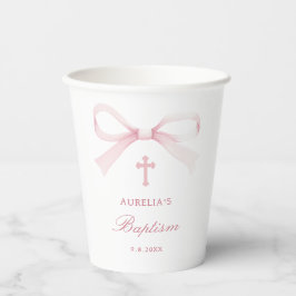 Aquarell Rosa Schleife Taufe Pappbecher