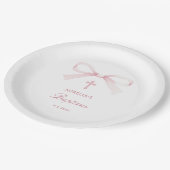 Aquarell Rosa Schleife Taufe Pappteller (Schrägansicht)