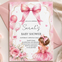 Aquarell-Rosa-Schleifen-Baby-Shower-Einladung