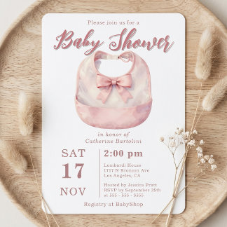 Aquarell-Rosa-Schleifen-Bib-Girl-Baby-Party Einladung