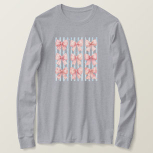 Aquarell-Rosa-Schleifen-Kollektion Blaue Streifen T-Shirt