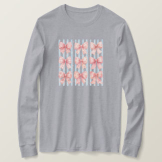 Aquarell-Rosa-Schleifen-Kollektion Blaue Streifen T-Shirt