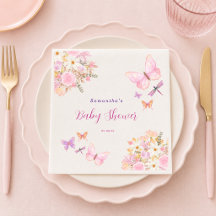 Aquarell-Rosa-Schmetterling-Floral-Baby-Party