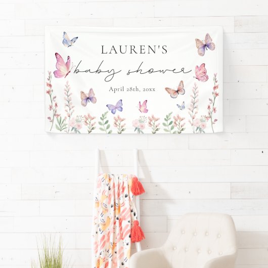 Aquarell Rosa Schmetterlinge Kinderdusche Banner (Insitu)