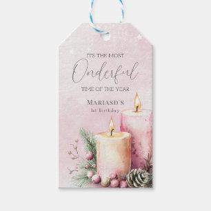 Aquarell Rosa Schnee 1. Geburtstag Weihnachten Geschenkanhänger