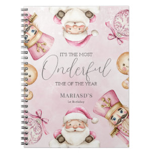 Aquarell Rosa Schnee 1. Geburtstag Weihnachten Notizblock