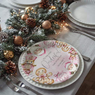 Aquarell Rosa Schnee 1. Geburtstag Weihnachten Pappteller