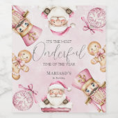 Aquarell Rosa Schnee 1. Geburtstag Weihnachten Weinetikett (Einzelnes Label)