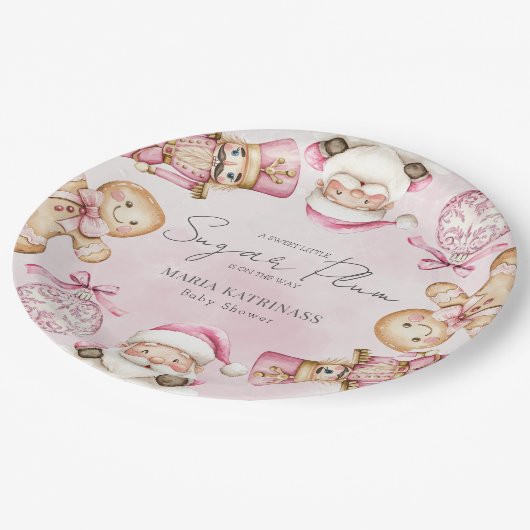 Aquarell Rosa Schnee Babydusche Weihnachten Pappteller (Schrägansicht)