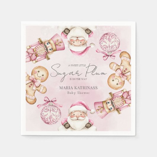 Aquarell Rosa Schnee Babydusche Weihnachten Serviette (Vorderseite)