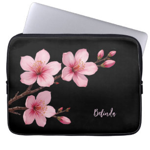 Aquarell-Rosa-Schwarze-Kirschblüten-Monogramm  Laptopschutzhülle