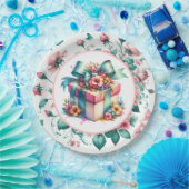 Aquarell Rosa Shabby Chic Blumengeburt Pappteller (Party)