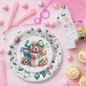 Aquarell Rosa Shabby Chic Blumengeburt Pappteller (Party)