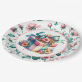 Aquarell Rosa Shabby Chic Blumengeburt Pappteller (Schrägansicht)