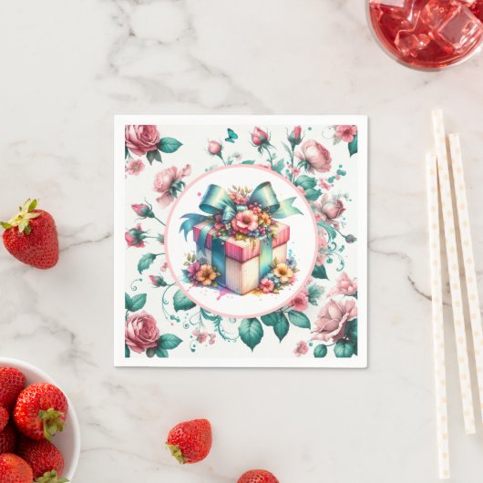 Aquarell Rosa Shabby Chic Blumengeburt Serviette (Beispiel)