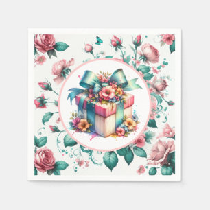 Aquarell Rosa Shabby Chic Blumengeburt Serviette