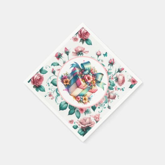 Aquarell Rosa Shabby Chic Blumengeburt Serviette (Ecke)