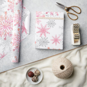 Aquarell Rosa & Silber Glitter Winter Schneeflocke Geschenkpapier