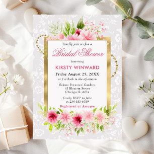 Aquarell Rosa Sommer Blume Gold Brautparty Einladung