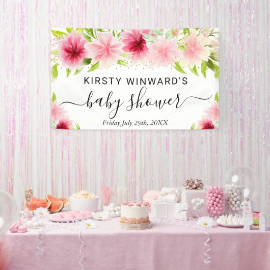 Aquarell Rosa Sommer Blume Kinderdusche Willkommen Banner (Party)