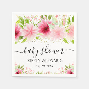 Aquarell-Rosa-Sommerblumen-Baby-Shower Serviette
