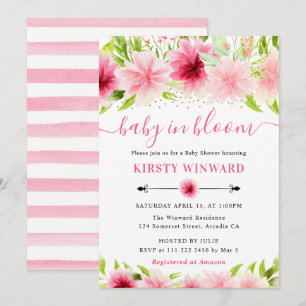 Aquarell Rosa Sommerblumen Babyparty Einladung