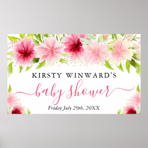 Aquarell Rosa Sommerblumen Babyparty Willkommen Poster
