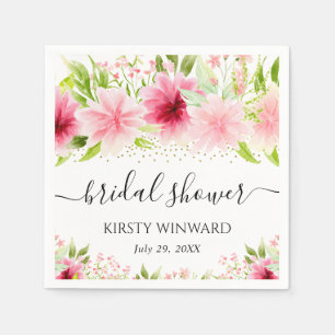 Aquarell-Rosa-Sommerblumen-Brautparty Serviette