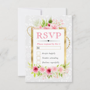 Aquarell Rosa Sommerblumen Hochzeit RSVP Karte