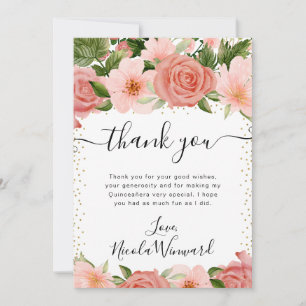 Aquarell-Rosa-Sommerrosen-Blumen-Quinceanera Dankeskarte