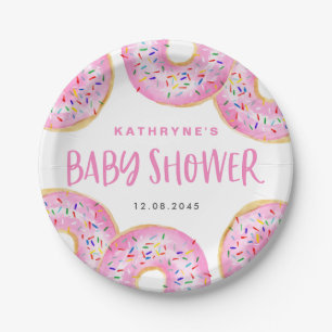 Aquarell-Rosa-Sprinkle-Donuts-Baby-Party Pappteller
