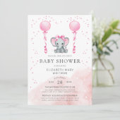 Aquarell rosa Stardust Elefant-Babyparty Einladung (Stehend Vorderseite)