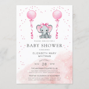 Aquarell rosa Stardust Elefant-Babyparty Einladung